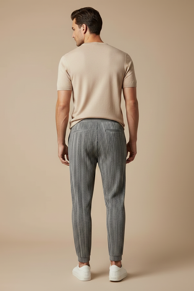 Pantalon Fluide Plissé Gris Décontracté Homme Cordon - Polyester - vue 2