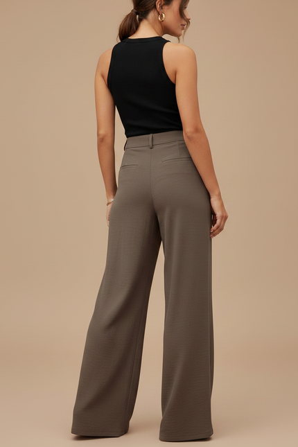 Pantalon Fluide Kaki Ample Décontracté Taille Haute - Viscose - vue 2