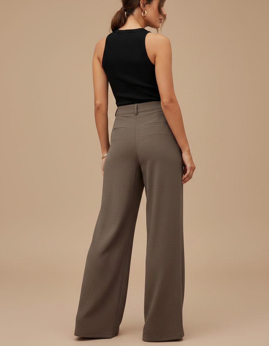 Pantalon Fluide Kaki Ample Décontracté Taille Haute - Viscose - vue 2