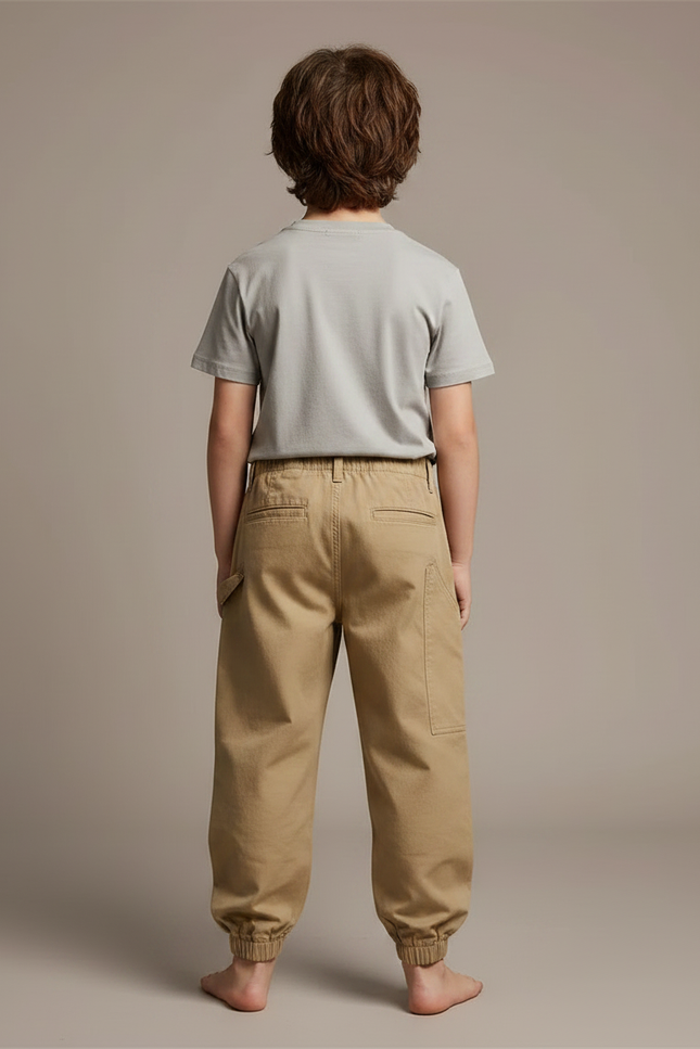 Pantalon Fluide Cargo Beige Coton Ample Garçon - Toile - vue 2