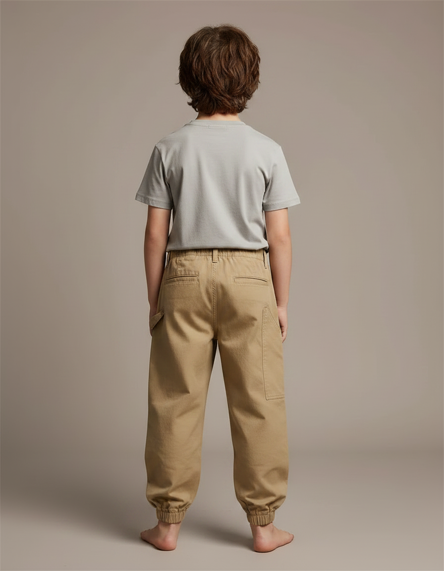 Pantalon Fluide Cargo Beige Coton Ample Garçon - Toile - vue 2