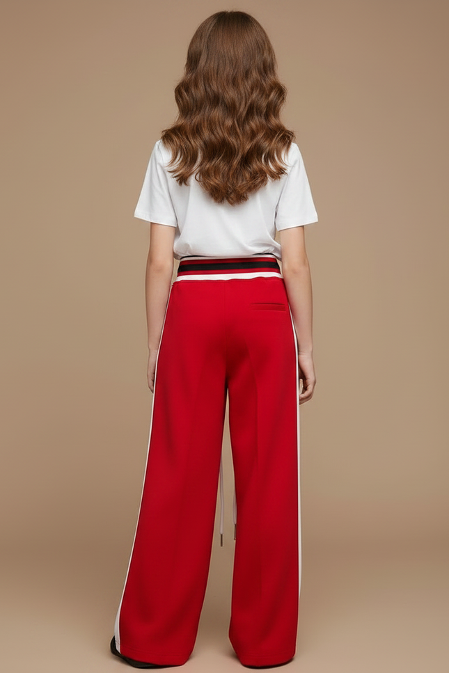 Pantalon Fluide Rouge Ample Décontracté Rayures Blanches - Molleton - vue 2