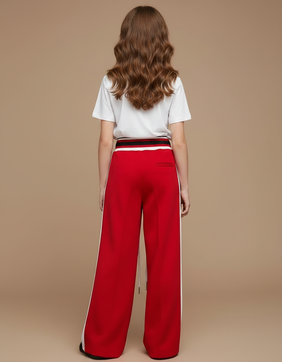 Pantalon Fluide Rouge Ample Décontracté Rayures Blanches - Molleton - vue 2