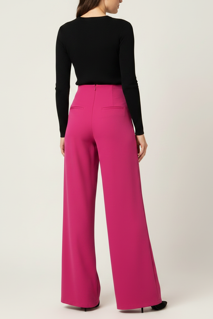Pantalon Fluide Fuchsia Taille Haute Boutons Larges Élégant - Rose Polyester - vue 2