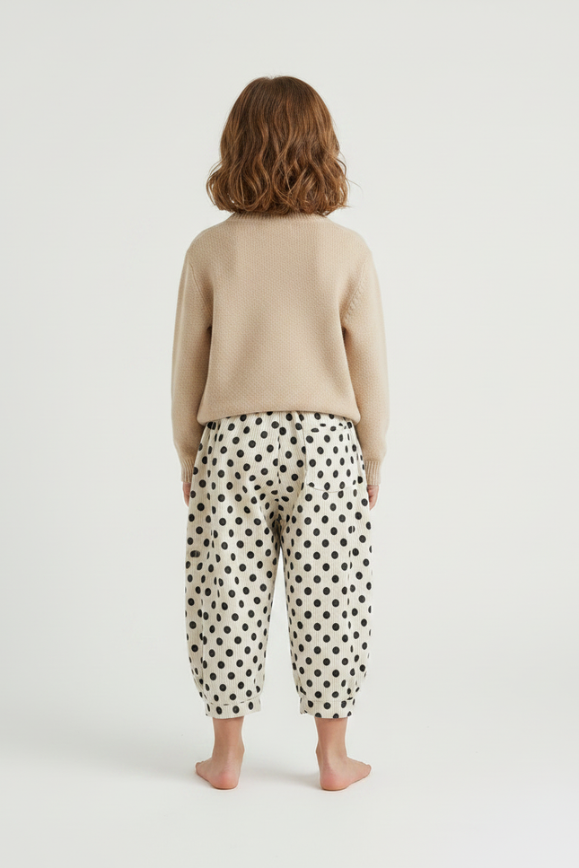 Pantalon Fluide Polka Dots Écru Ample Hiver - Beige Cordé - vue 2