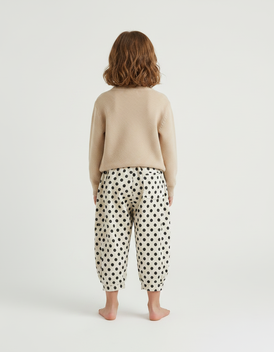 Pantalon Fluide Polka Dots Écru Ample Hiver - Beige Cordé - vue 2