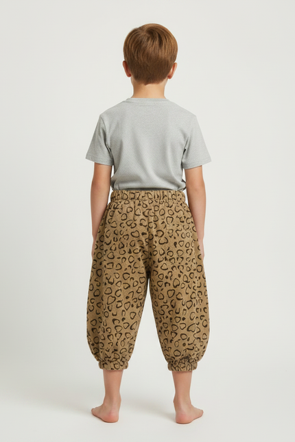 Pantalon Fluide Imprimé Cœur Ample Garçon Marron - Cordé - vue 2