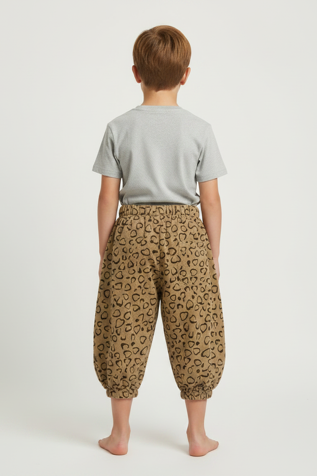 Pantalon Fluide Imprimé Cœur Ample Garçon Marron - Cordé - vue 2