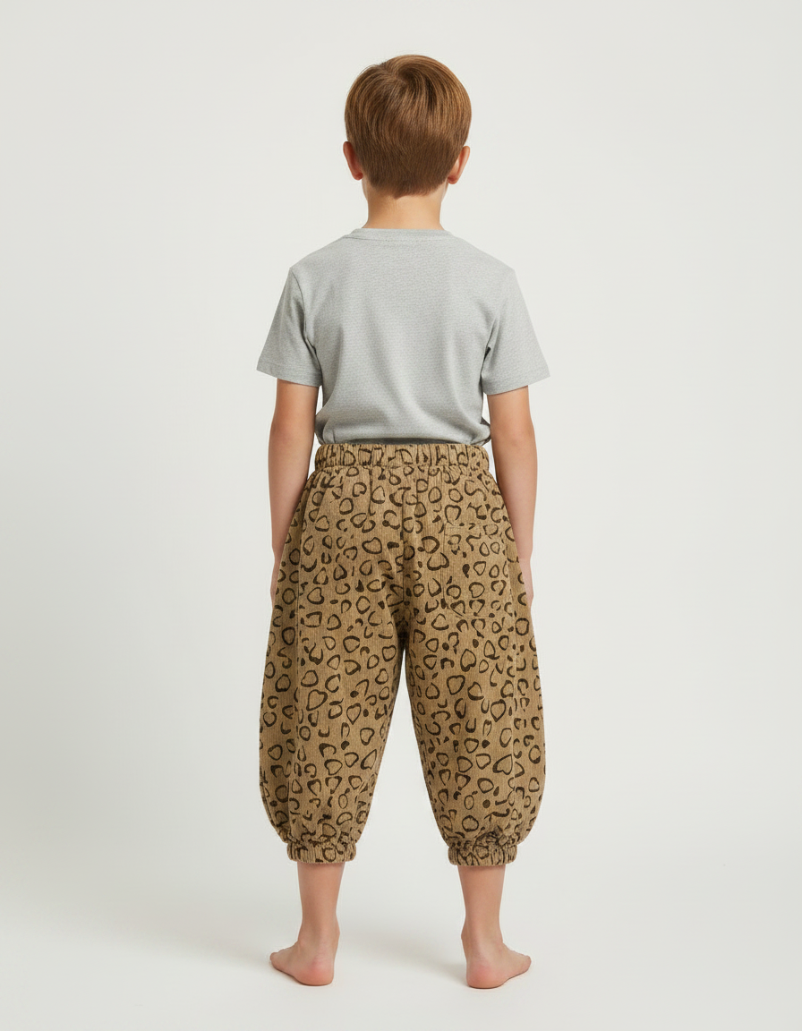 Pantalon Fluide Imprimé Cœur Ample Garçon Marron - Cordé - vue 2