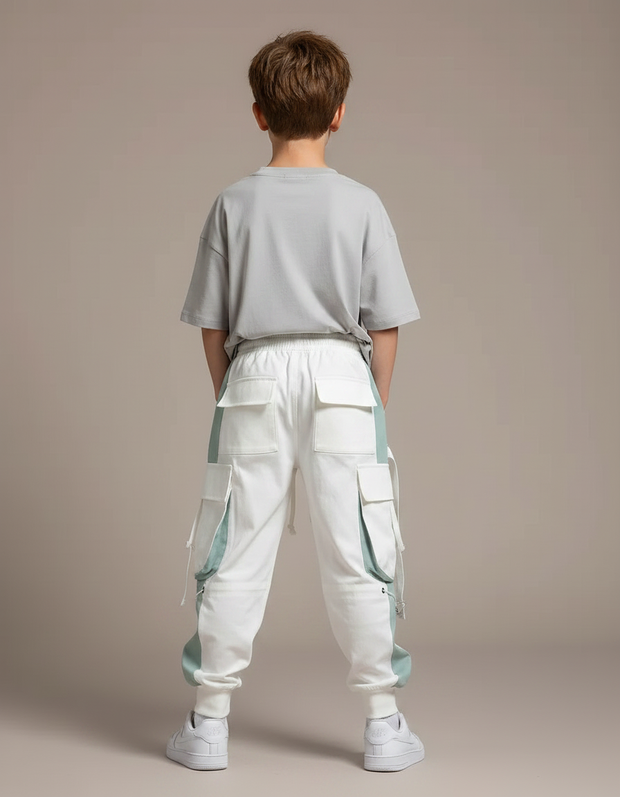 Pantalon Fluide Cargo Blanc Streetwear Garçon - Molleton - vue 2