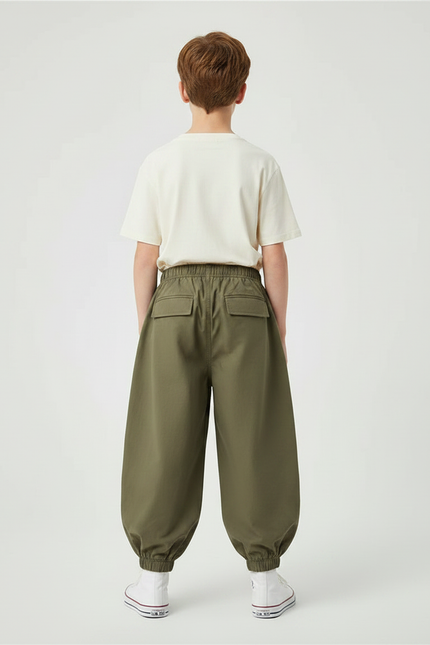 Pantalon Fluide Kaki Ample Cargo Coton Garçon - vue 2
