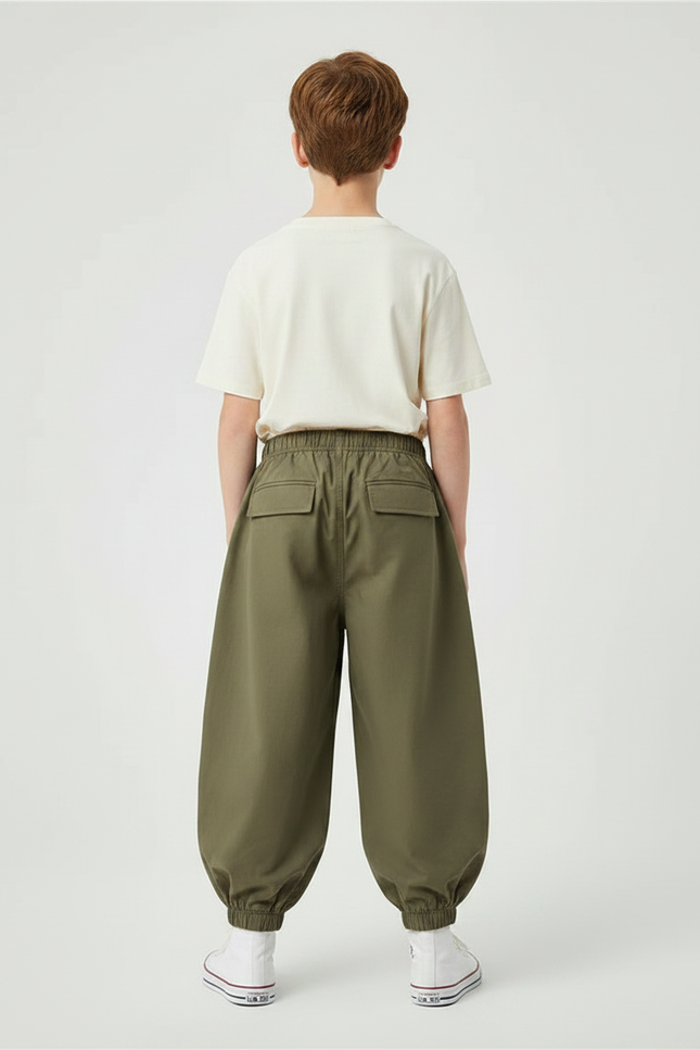 Pantalon Fluide Kaki Ample Cargo Coton Garçon - vue 2