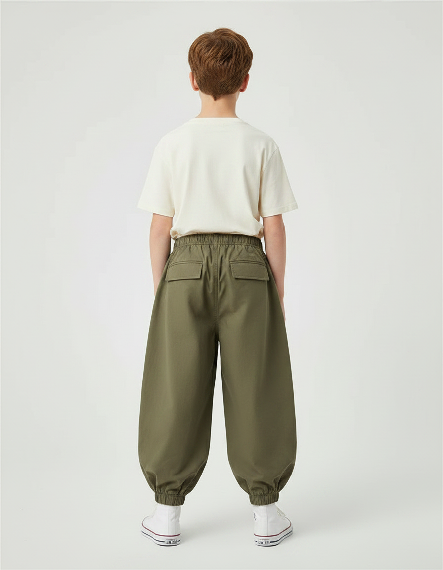 Pantalon Fluide Kaki Ample Cargo Coton Garçon - vue 2