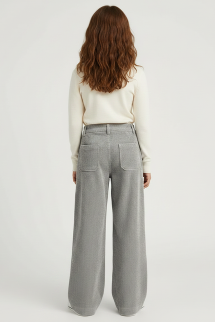 Pantalon Fluide Fille Gris Palazzo Coton - Cordé - vue 2
