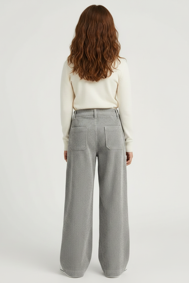 Pantalon Fluide Fille Gris Palazzo Coton - Cordé - vue 2