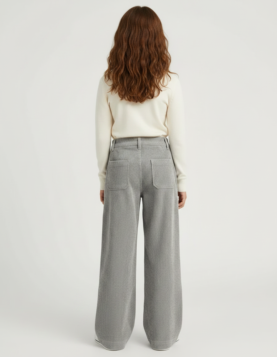 Pantalon Fluide Fille Gris Palazzo Coton - Cordé - vue 2