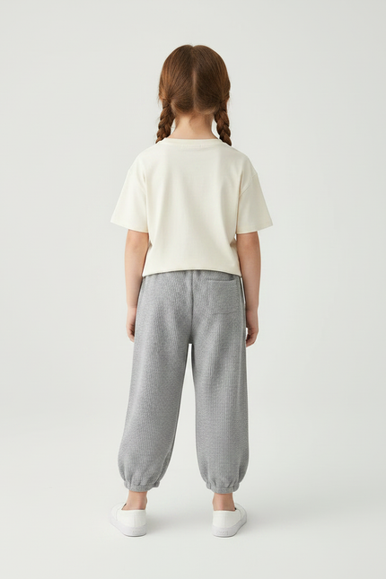 Pantalon Fluide Gris Côtelé Ample Décontracté Smiley Enfant - Maille - vue 2