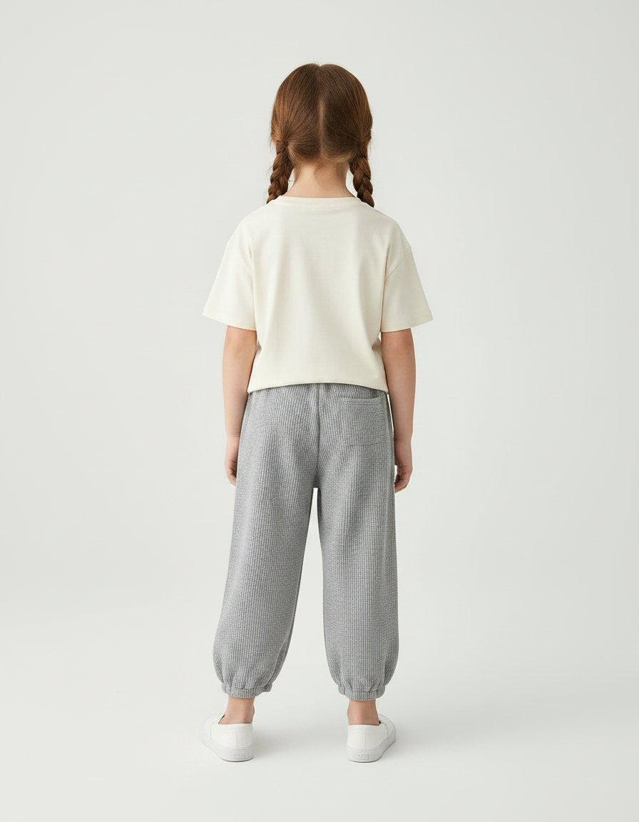 Pantalon Fluide Gris Côtelé Ample Décontracté Smiley Enfant - Maille - vue 2