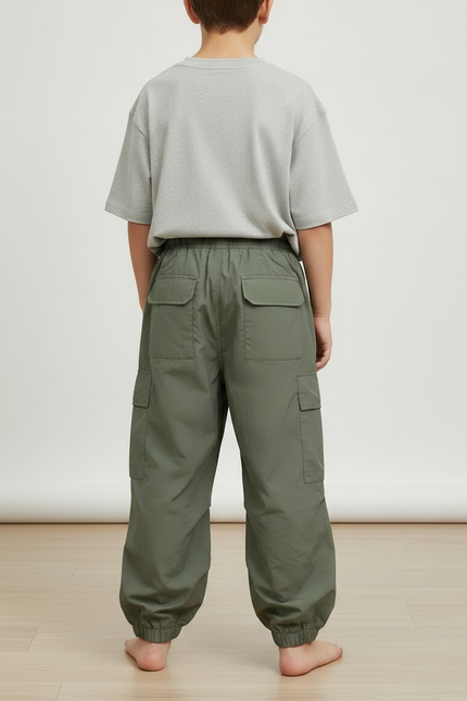 Pantalon Fluide Kaki Ample Cargo Garçon Décontracté - Polyester - vue 2