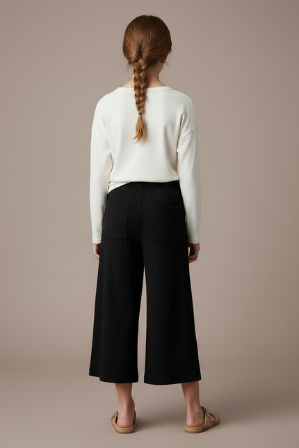Pantalon Fluide Noir Côtelé Ample Décontracté Confortable - Maille - vue 2