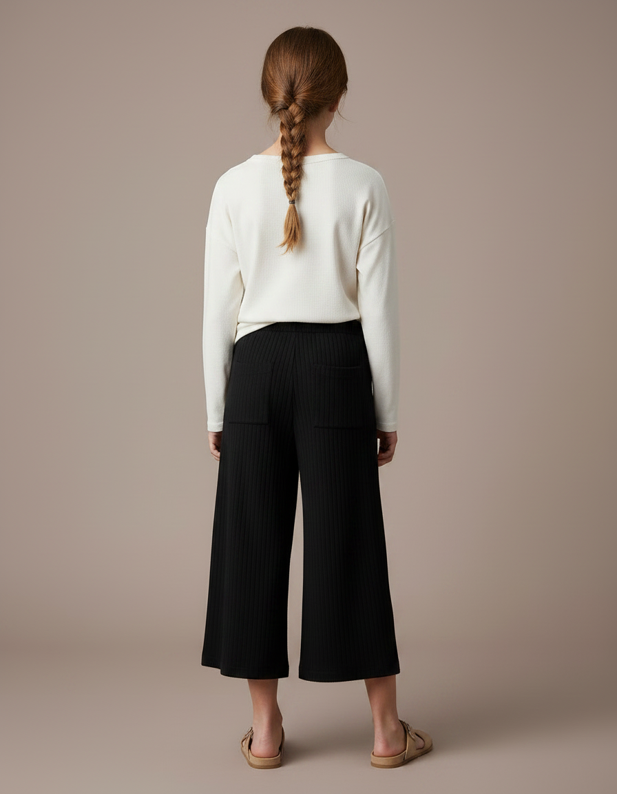 Pantalon Fluide Noir Côtelé Ample Décontracté Confortable - Maille - vue 2