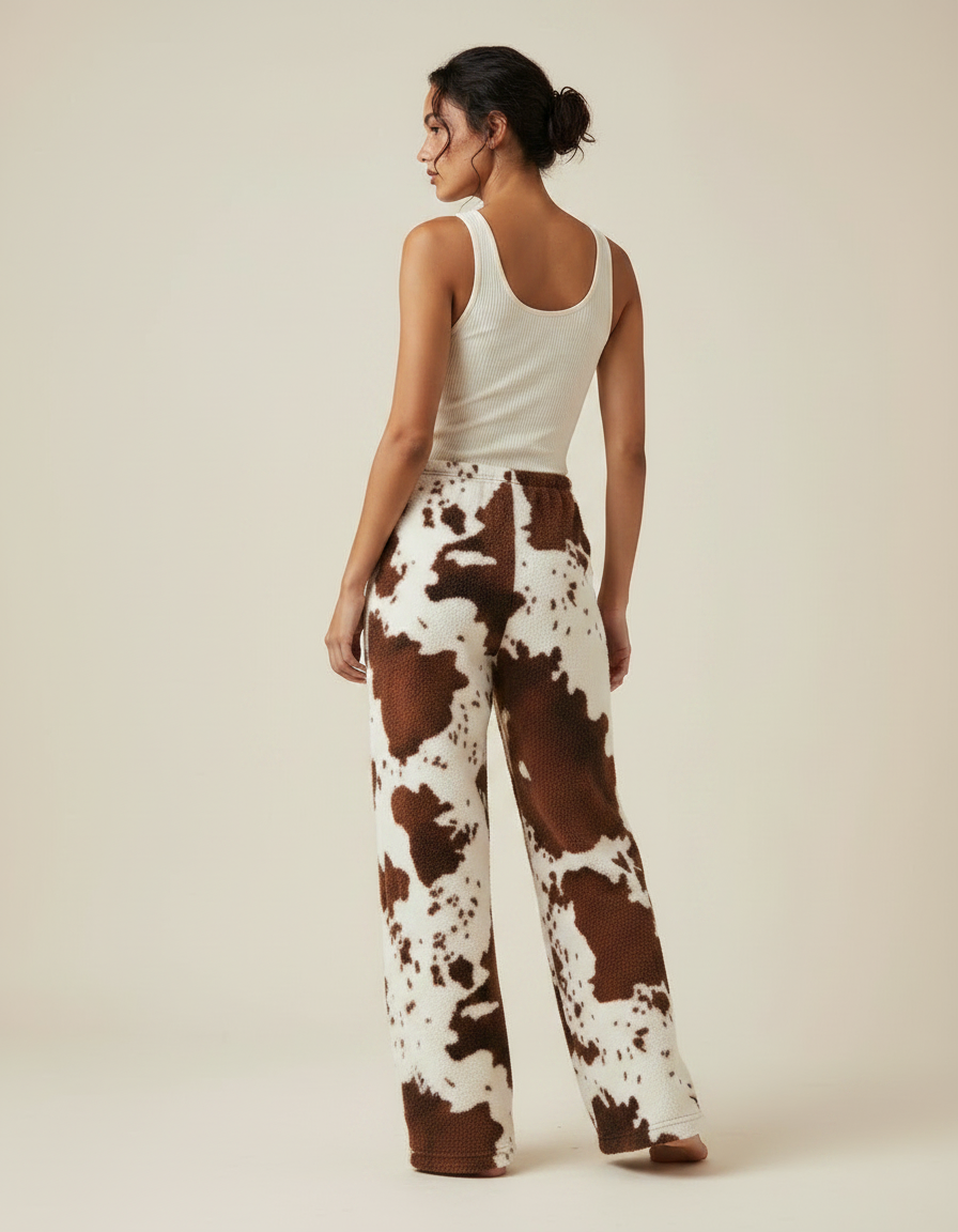 Pantalon Fluide Imprimé Vache Ample Doux Polaire - Molleton - vue 2