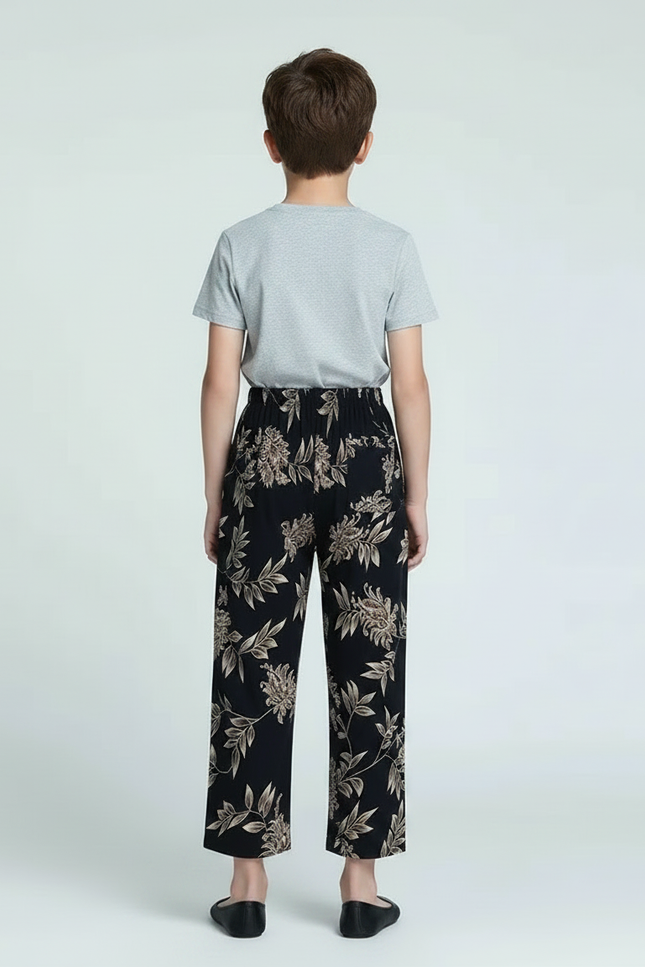 Pantalon Fluide Noir Floral Ample Confortable Doux - Viscose - vue 2