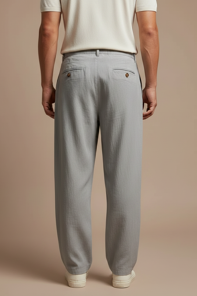 Pantalon Fluide Gris Ample Léger Lin Décontracté Homme - vue 2
