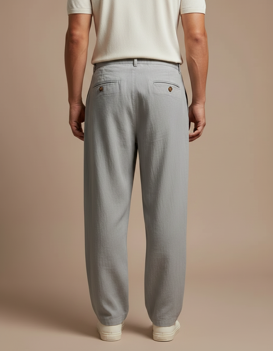 Pantalon Fluide Gris Ample Léger Lin Décontracté Homme - vue 2