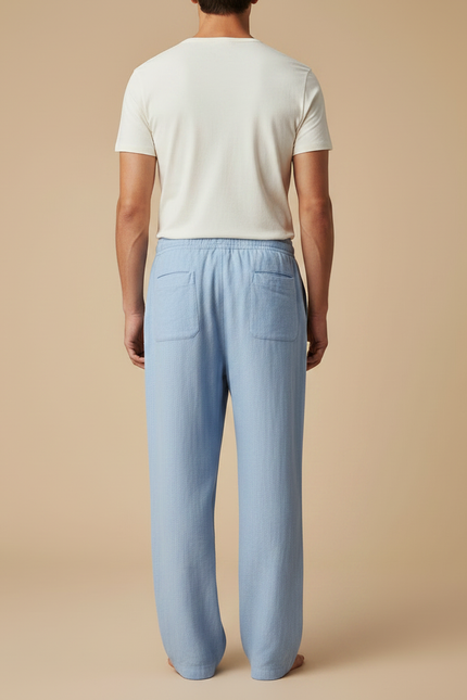 Pantalon Fluide Bleu Ciel Ample Léger Lin Homme - vue 2