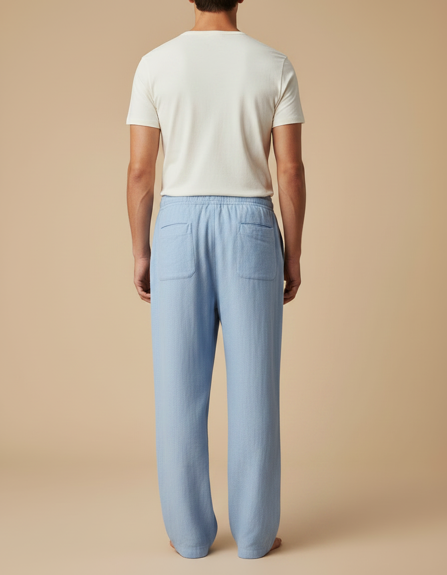 Pantalon Fluide Bleu Ciel Ample Léger Lin Homme - vue 2