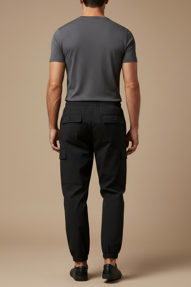 Pantalon Fluide Cargo Noir Cordon Ample Homme - Polyester - vue 2