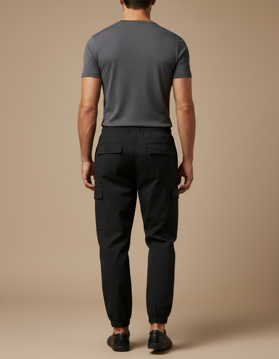 Pantalon Fluide Cargo Noir Cordon Ample Homme - Polyester - vue 2