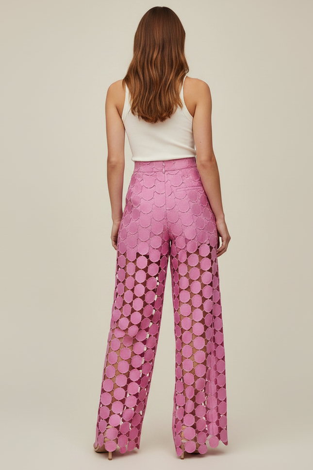 Pantalon Fluide Rose Évidé Polka Dot Ample Élégant - Polyester - vue 2