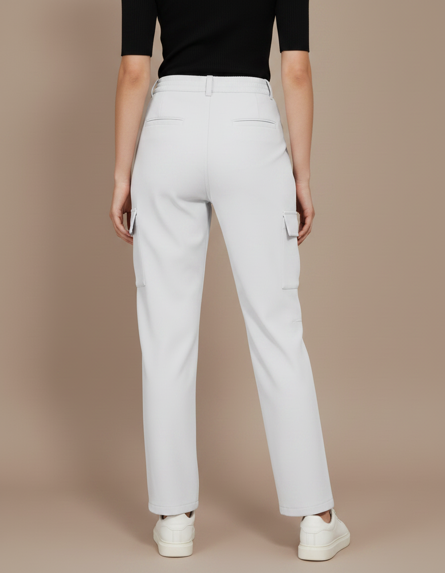 Pantalon Fluide Cargo Gris Clair Décontracté Femme - Polyester - vue 2