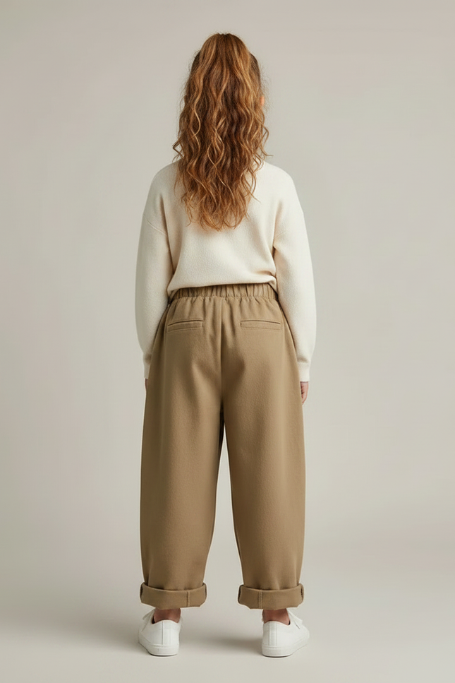 Pantalon Fluide Kaki Ample Coton Taille Élastique - Molleton - vue 2