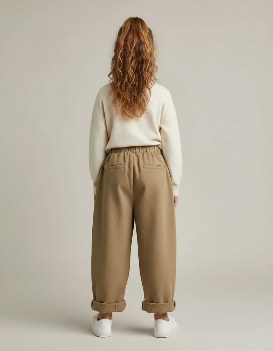 Pantalon Fluide Kaki Ample Coton Taille Élastique - Molleton - vue 2