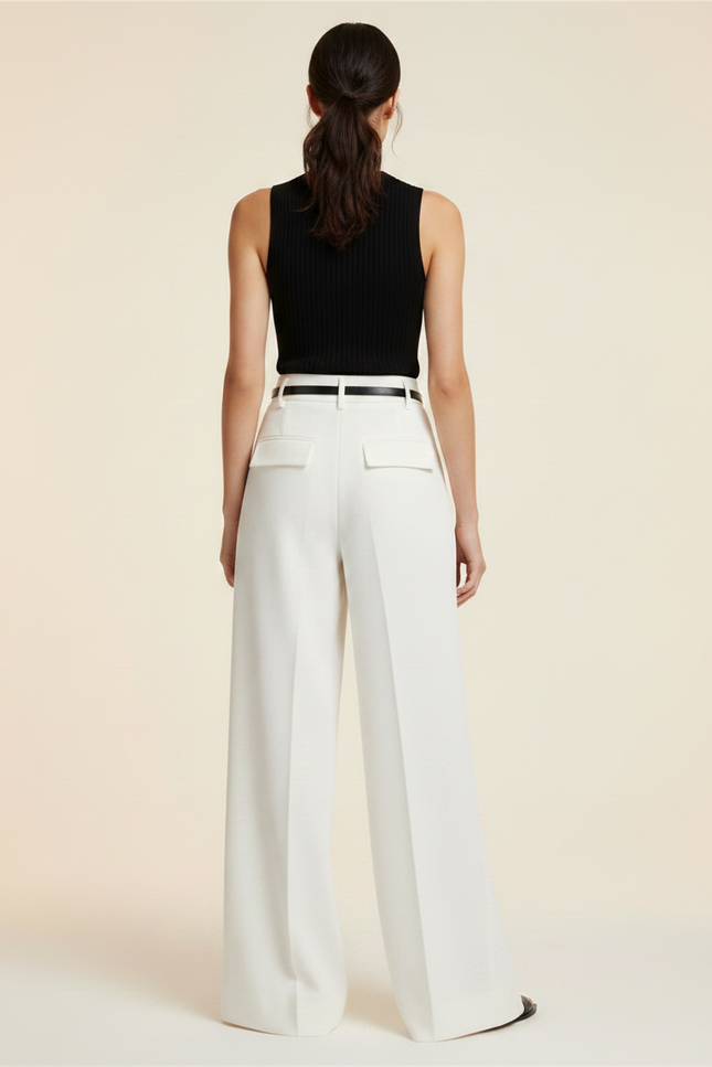 Pantalon Blanc Taille Haute Fluide - Polyester - vue 2