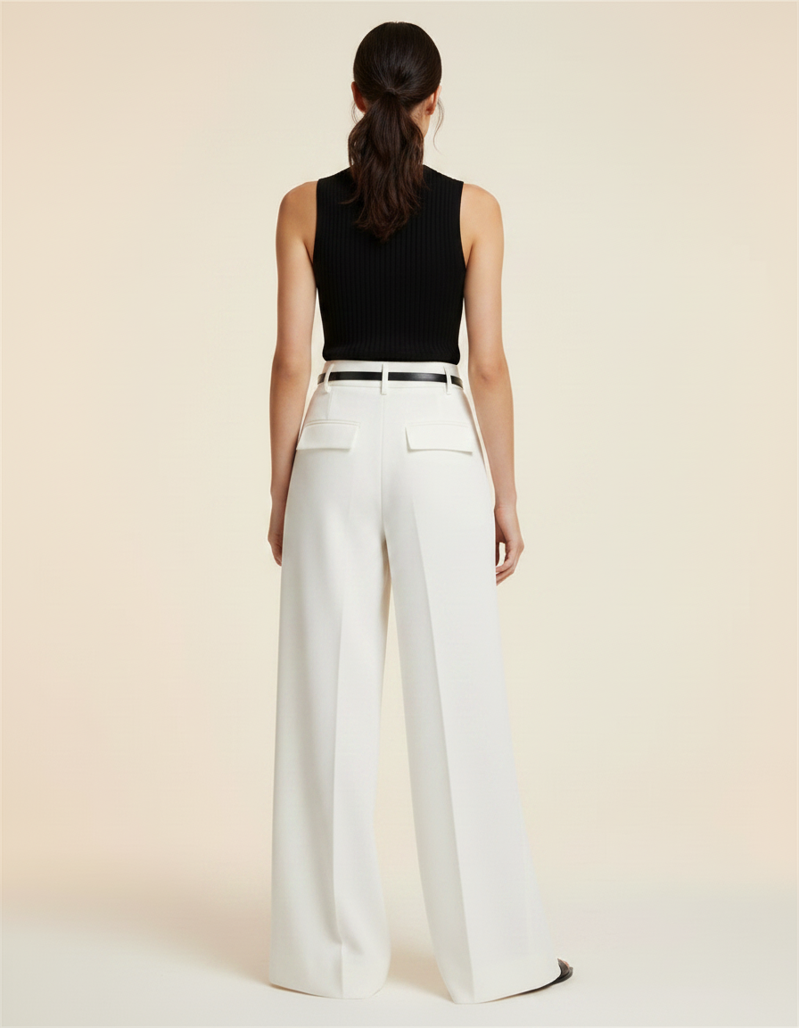 Pantalon Blanc Taille Haute Fluide - Polyester - vue 2