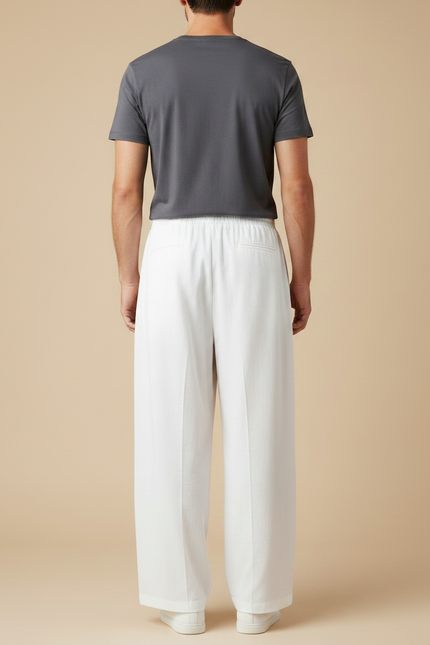 Pantalon Fluide Blanc Ample Décontracté Homme Coton - vue 2