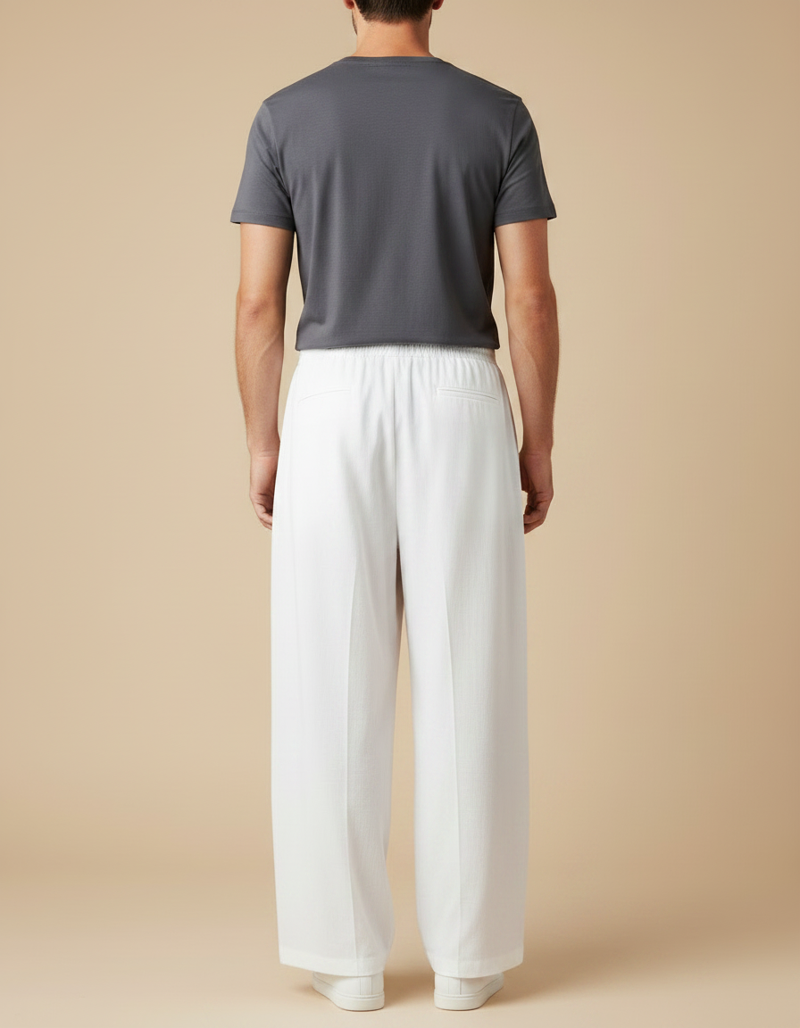 Pantalon Fluide Blanc Ample Décontracté Homme Coton - vue 2