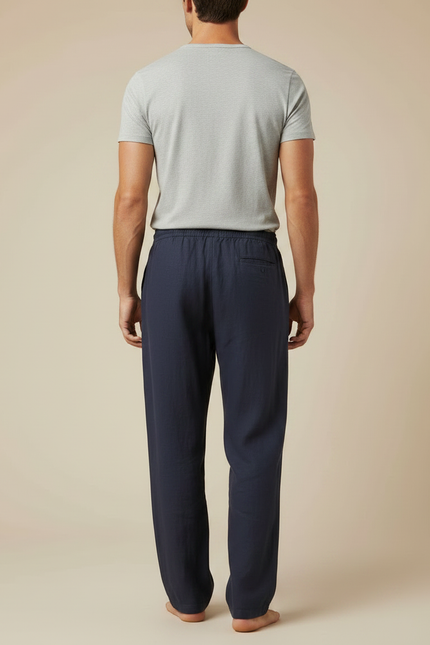 Pantalon Large Fluide Coton - Marine Lin - vue 2