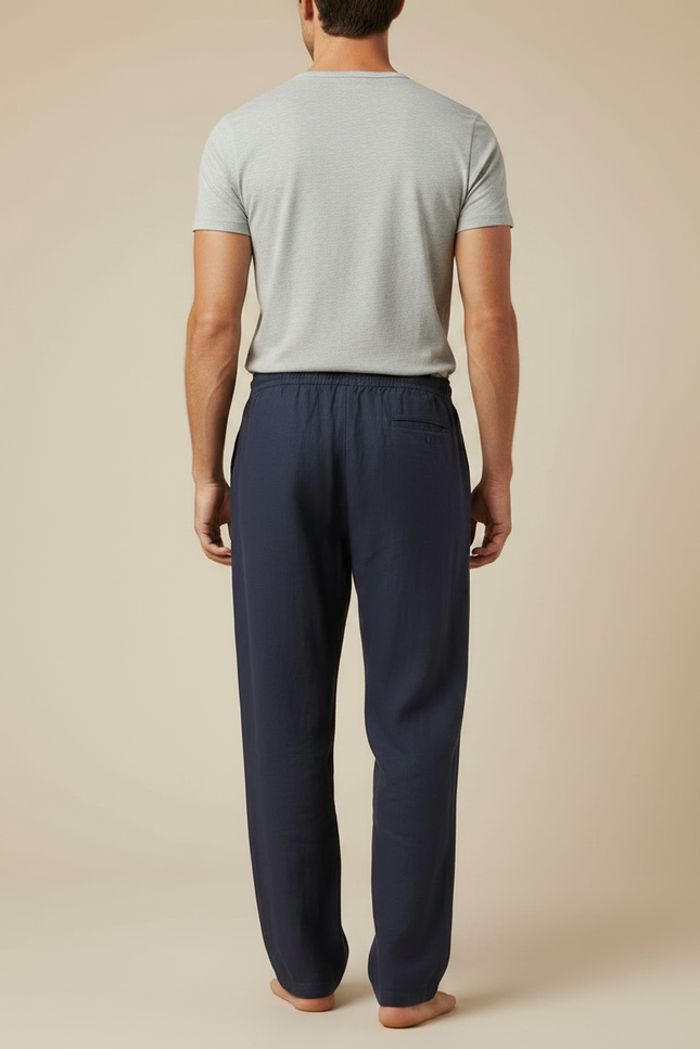 Pantalon Large Fluide Coton - Marine Lin - vue 2