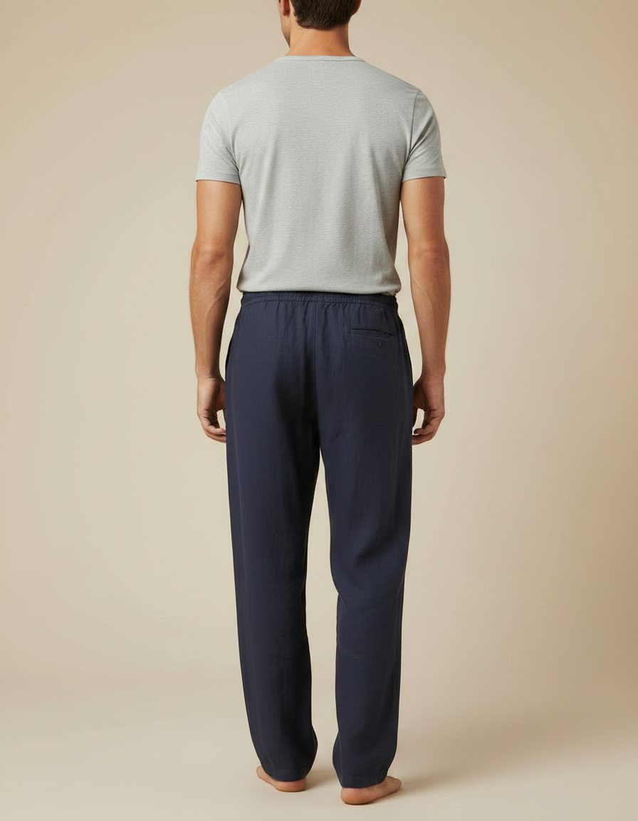 Pantalon Large Fluide Coton - Marine Lin - vue 2