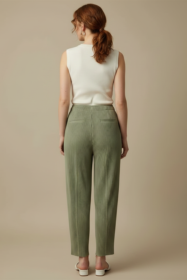 Pantalon Fluide Vert Plissé Ample Confortable Femme - Polyester - vue 2