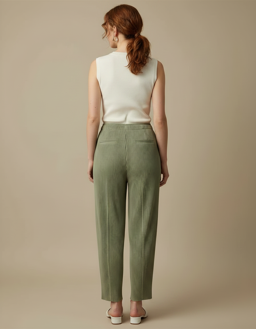 Pantalon Fluide Vert Plissé Ample Confortable Femme - Polyester - vue 2