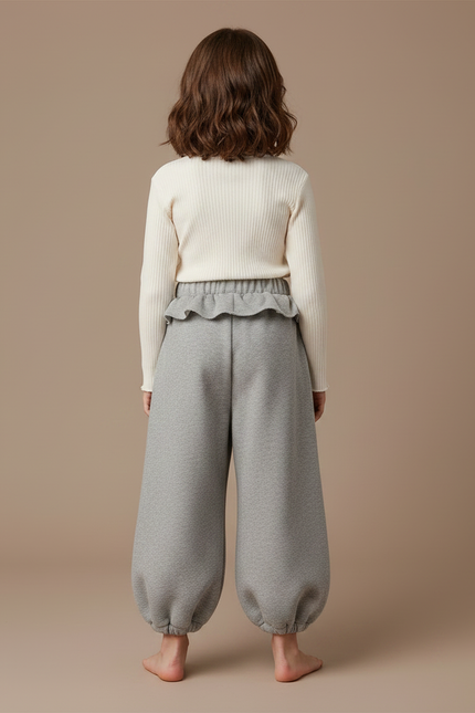 Pantalon Fluide Gris Ample Molleton Coeur Fille - vue 2