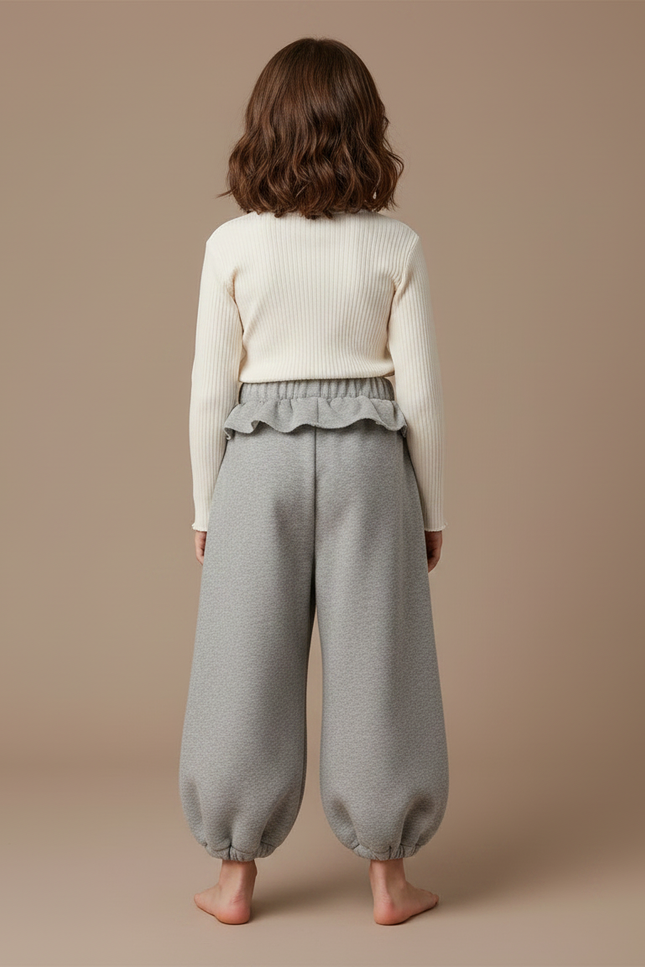 Pantalon Fluide Gris Ample Molleton Coeur Fille - vue 2