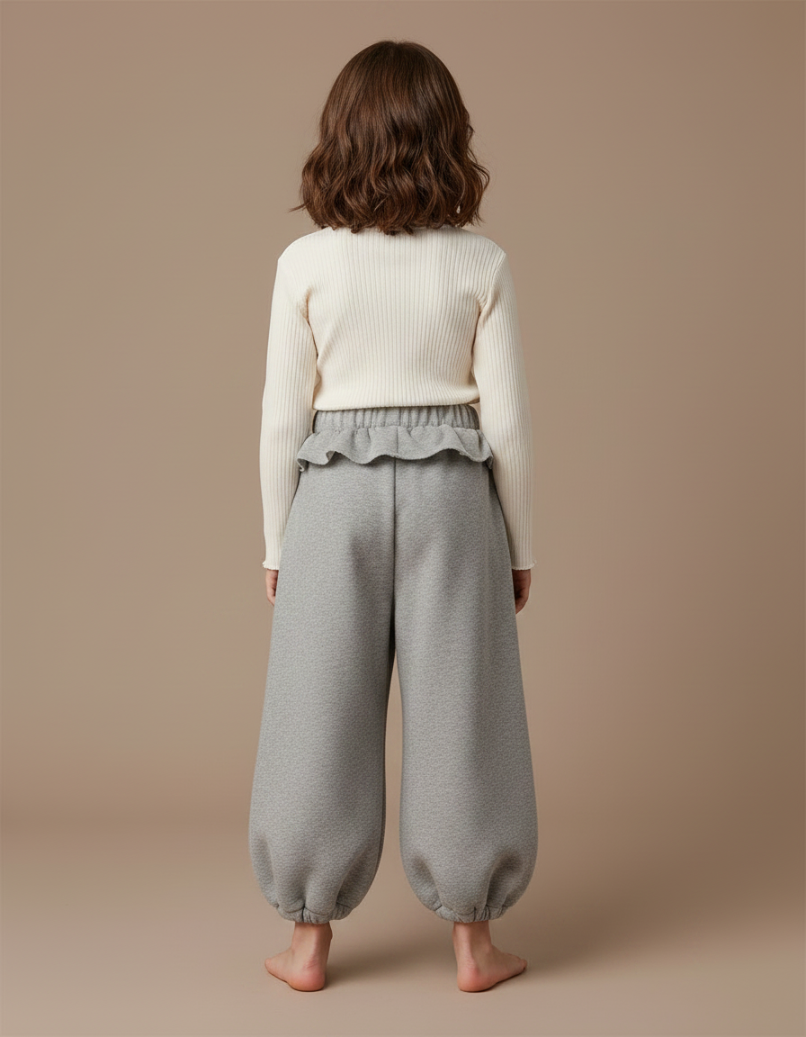 Pantalon Fluide Gris Ample Molleton Coeur Fille - vue 2