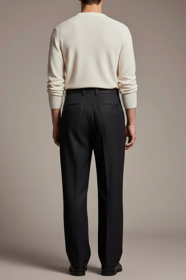 Pantalon Fluide Noir Ample Lin Élégant Plissé Homme - vue 2